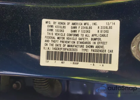 2015 Honda Accord Lx z USA, uszkodzony, nr VIN 1HGCR2F39FA092925